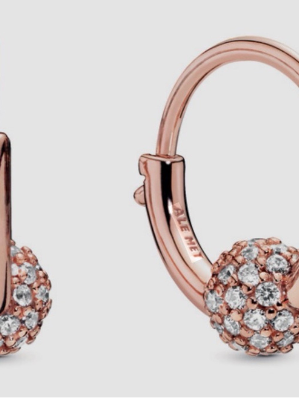 Pandora Rose Gold Plated Hoop Earrings with Crystal Pavé Spheres